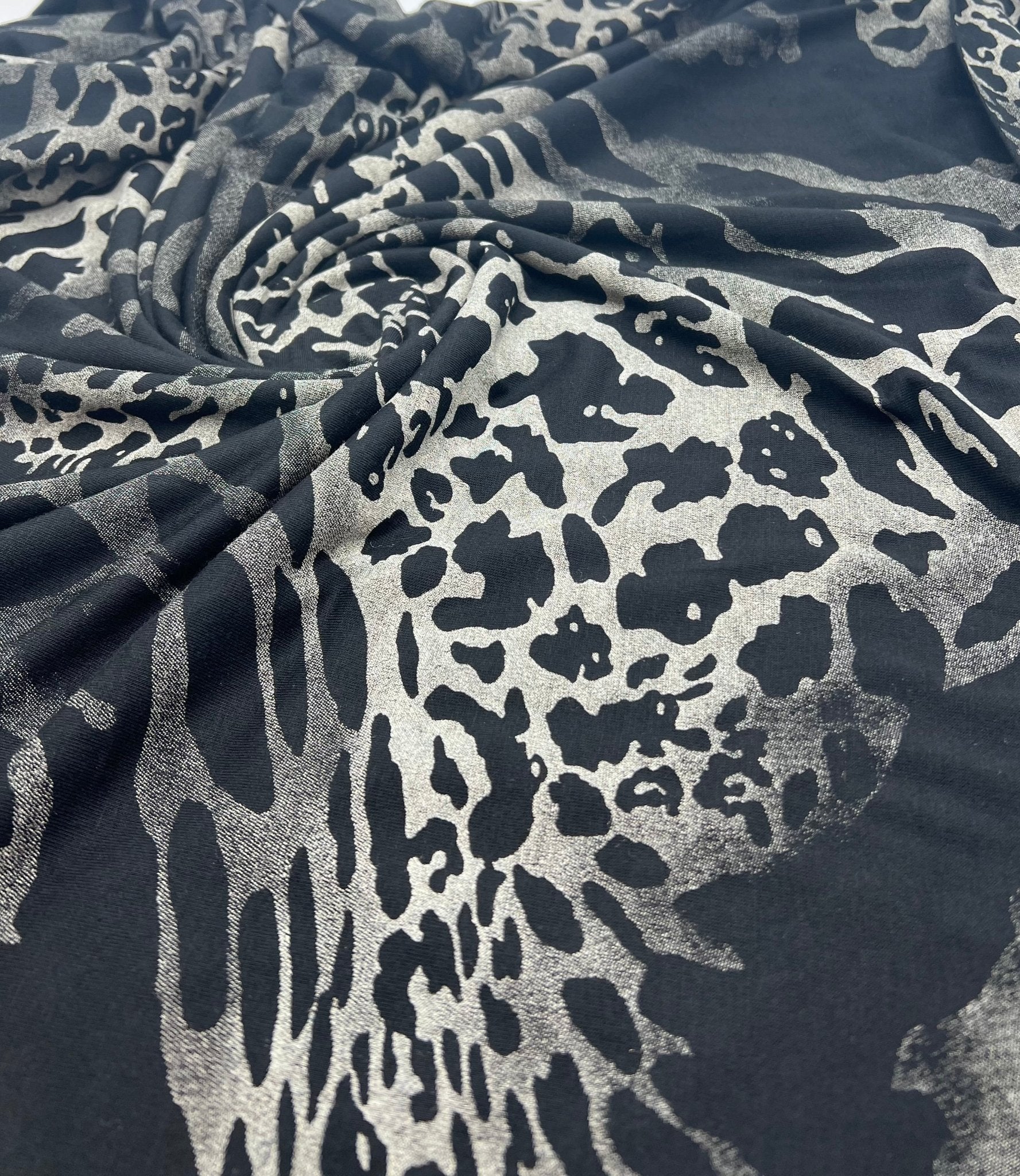 Black Grey Mix Animal Viscose Elastane 4 Way Stretch Fabric - T9 Fabrics